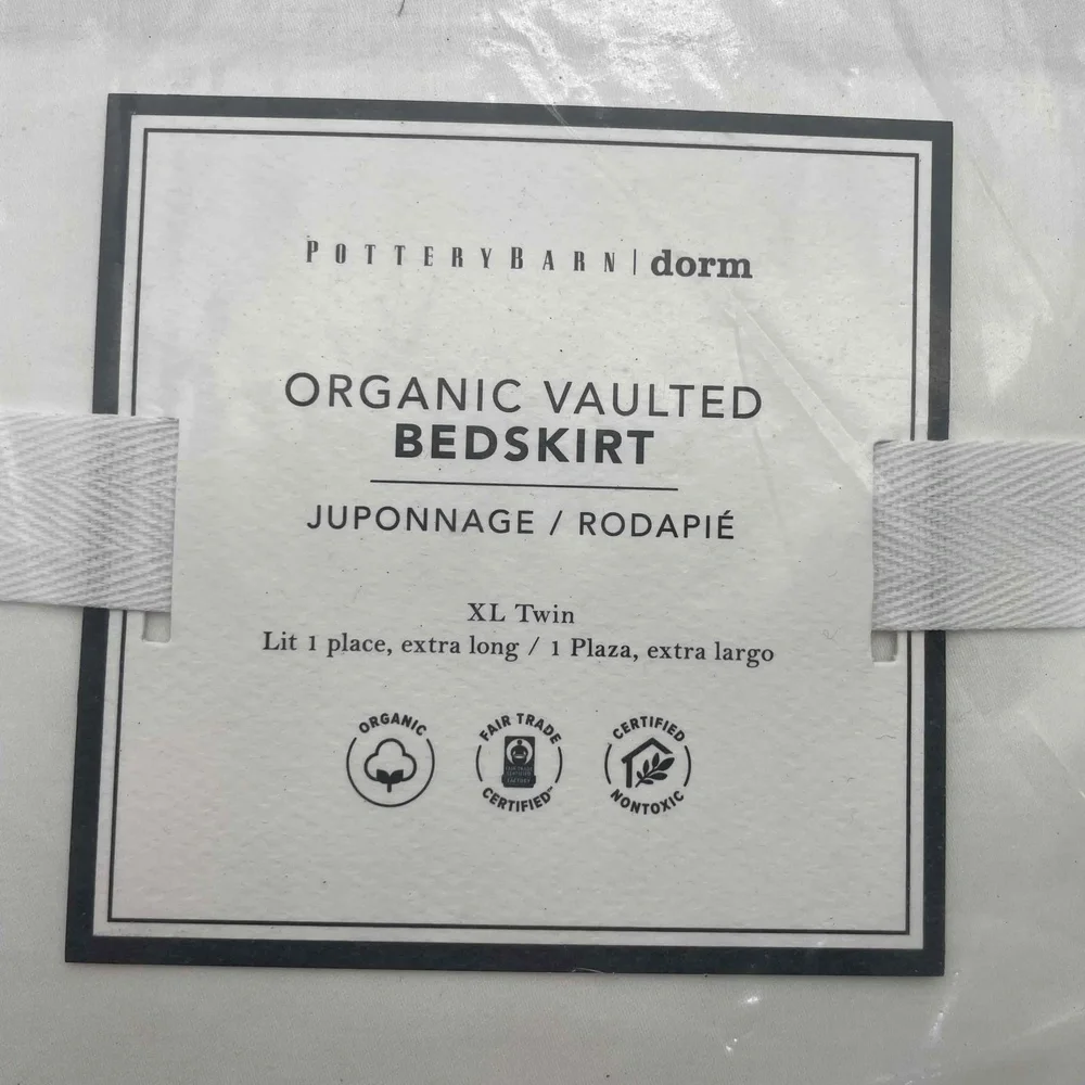 Pottery Barn Organic Vaulted Bedskirt in White with Gray Trim
